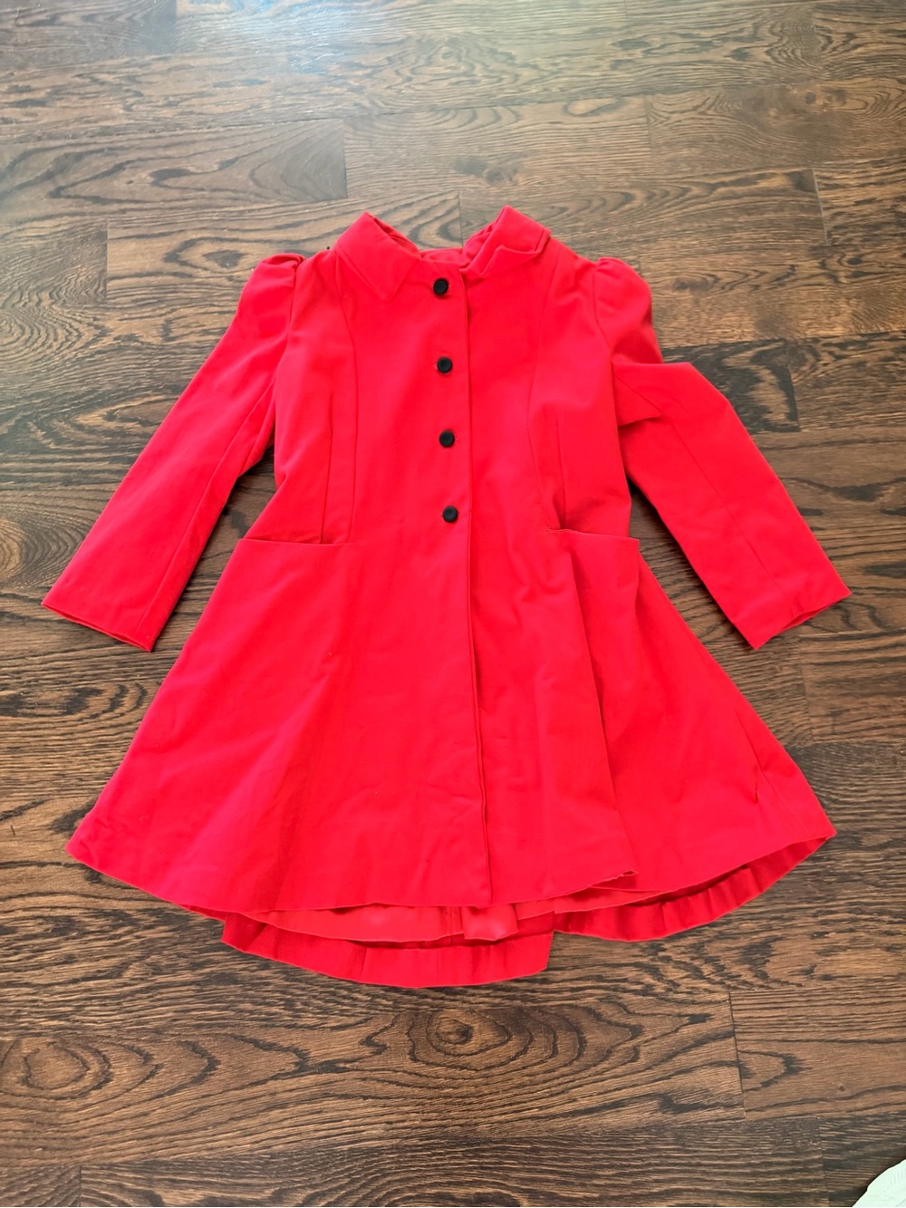 Handmade Girls Red Button-Front Fit & Flare Coat